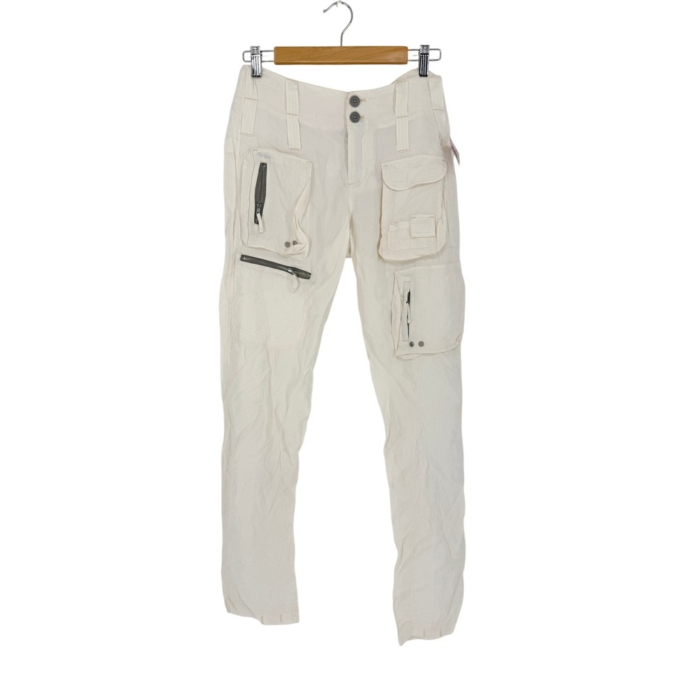 Pete & Greta Johnny Was Cream Cargo Pants Utility Multi Pocket Zip Size 6